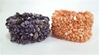 Wide Stretchy Coral & Charoite Bracelets