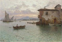 Guillermo Gomez y Gil "Fishing Village at Sunset"