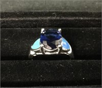 Deep Blue Sapphire/Australian Opal Ring