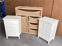 Pair of Night Stands, Wicker Changing Table