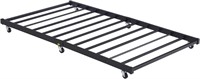 VECELO Twin Trundle Bed Frame  Metal  Black