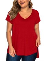 R2728  Amoretu Red Plus Size High Low Top 2X