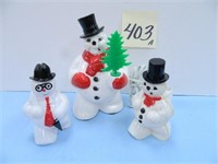 (3) Vintage Plastic Snowmen - (1) Light &