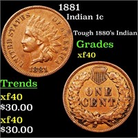 1881 Indian 1c Grades xf