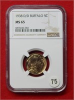 1938 D/D Buffalo Nickel NGC MS65