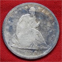 1859 S Seated Liberty Silver Half Dollar