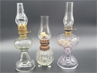 (3) Small Vintage Hurricane Oil Lamps