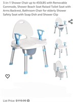 3-in-1 Shower Chair up to 450LBS with Removable