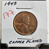 1943 WHEAT PENNY CENT COPPER PLATED