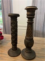 Gorgeous Set of large carved wood candle holders