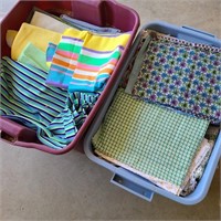 Two Totes of Vintage Sewing Fabric in Garage