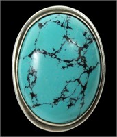 Sterling silver bezel set large oval turquoise