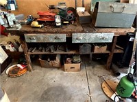 Wooden Work Bench w/ 2 Drawers