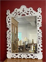 Ornate White Carved Wood Mirror