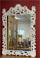 Ornate White Carved Wood Mirror