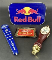 Red Bull Advertising Sign, 2 Beer Taps & Miller