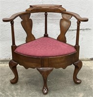 (J) Wooden Corner Chair With Upholstered