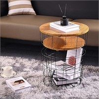 Elevon Wire Basket Base with Wood Tops Side Table