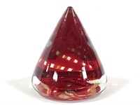 Blenko Handcraft Cone Paperweight Red Swirl