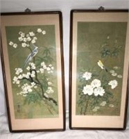 Pair of Asian Floral & Bird Theme Art