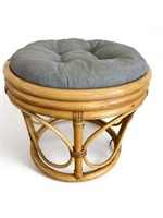 Vtg Rattan Cushion Top Ottoman Footrest