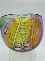 C.ENGLAND RIBBON SWIRL ART GLASS MULTI-COLOR VASE
