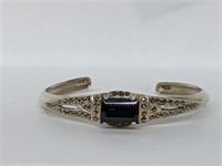 .925 Sterling Silver Onyx/Marcasite Cuff Bracelet