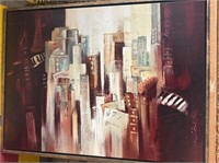 City Scene Oil on Canvas and framed