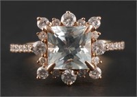 14K Rose Gold Aqua Diamond Ring