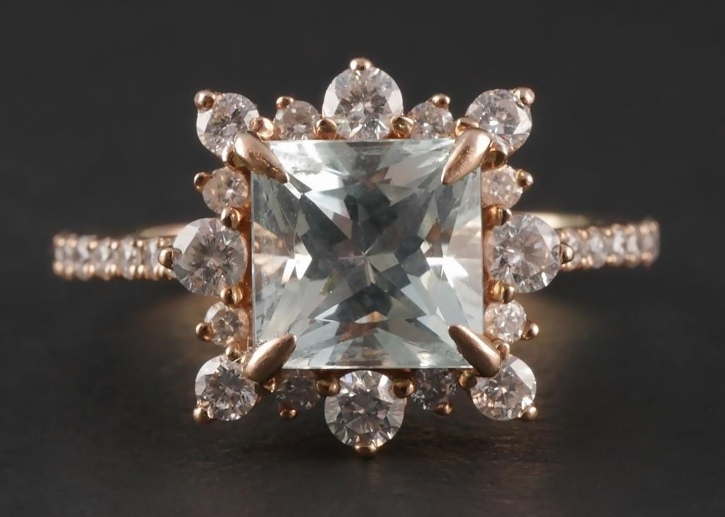 14K Rose Gold Aqua Diamond Ring