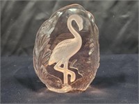 VINTAGE FLAMINGO CARVED PINK ART GLASS