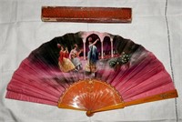 Vtg Malaga Spain Hand Painted Celluloid Fan
