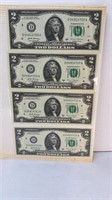 (4) CONSECUTIVE TWO DOLLAR BILLS