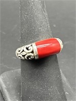 Sterling Silver w/ Red Stone Ring, Size 7
,