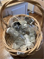 Basket w/Misc. Glass Flasks, Dishes