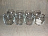 8 Candle Holders; Clear Glass