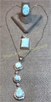 Sterling & Larimar Necklace, Ring & Pendant