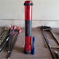 Red snapon flashlight and small blue flashlight