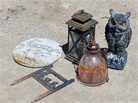 Yard Decor: Owl Statue, Lantern, Rabbit Stone