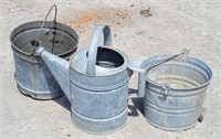Galvanized Buckets w/ Handles & Watering Can