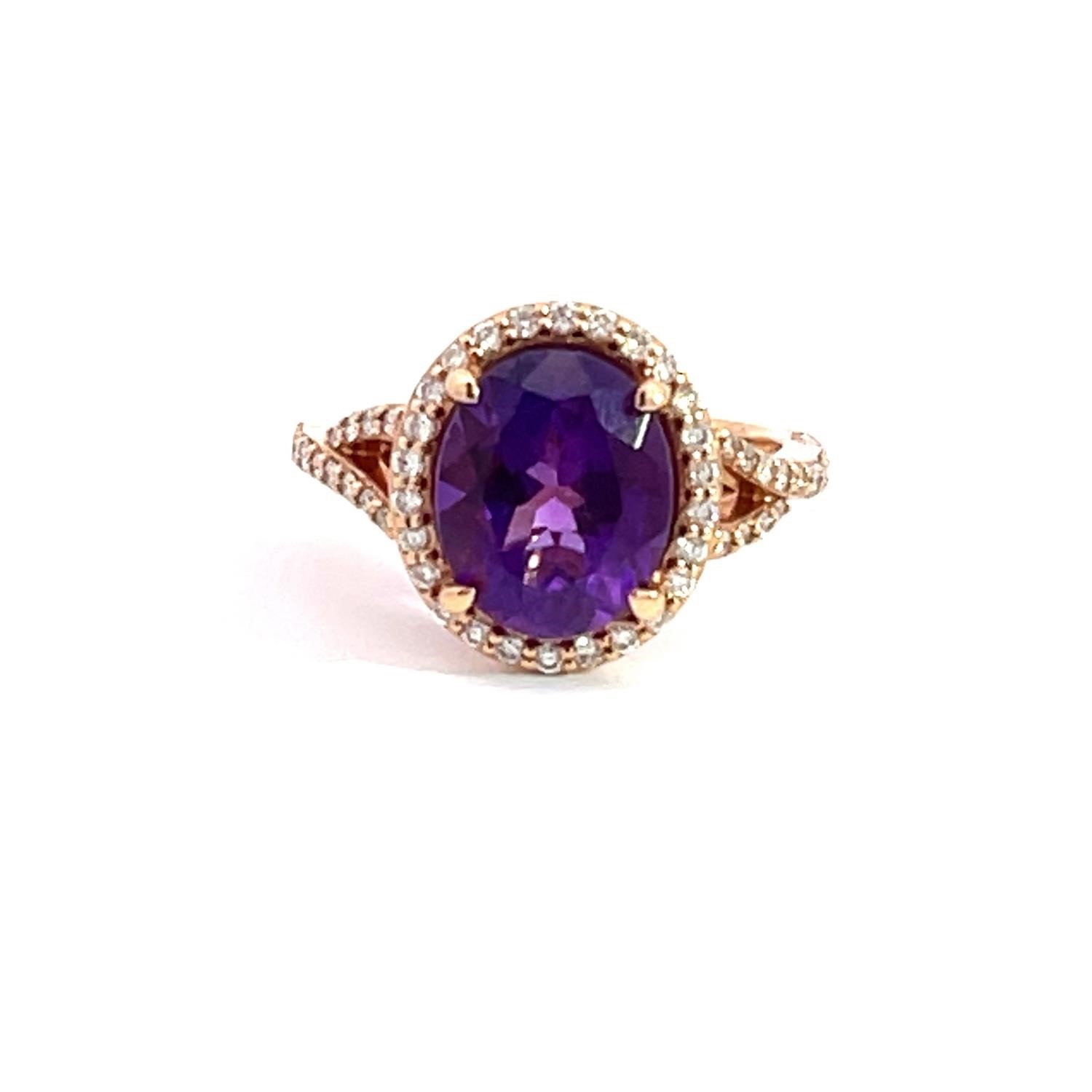 14K ROSE GOLD 1.00CT AMETHYST 0.50CT DIAMOND RING