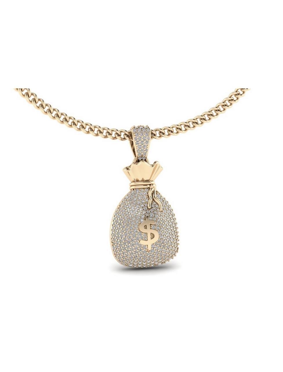 14K YELLOW GOLD 3.00CT DIAMOND MONEY BAG PENDANT