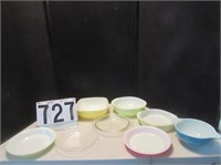 Group of colored Pyrex dishes