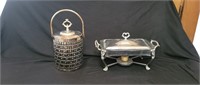 Silver Plate Ice Bucket and Chaffing Dish Stand