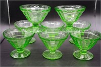 8 GREEN DEPRESSION GLASS SHERBETS BLOCK OPTIC