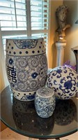 Blue and white Asian garden ball 10 1/2 inches