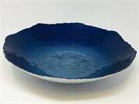 large blue crackle glass bowl-15.5 inches