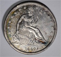 1840 SEATED HALF DOLLAR, AU light scratch obv
