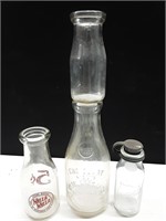 4 VINTAGE GLASS MILK BOTTLES