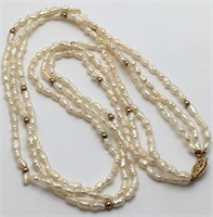 14k Gold And 3 Strand Pearl Necklace